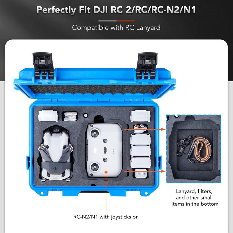 Lykus Titan MM410 Waterproof Hard Case (Blue) for DJI Mini 4 Pro/Mini 3/Pro and DJI RC 2/RC/RC-N2/N1, Support 7 batteries and RC lanyard [CASE ONLY] - Image 3